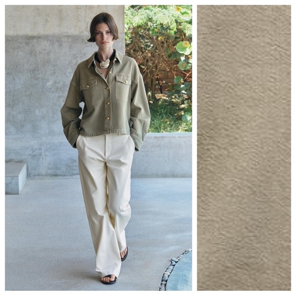 NWT. Zara ZW Collection Khaki Cotton Pocket Overshirt. Size S. - Picture 2 of 13